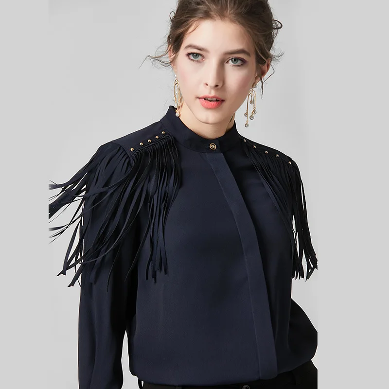 Элегантная женская блузка на весну шелковые топы 2019 корейские винтажные женские