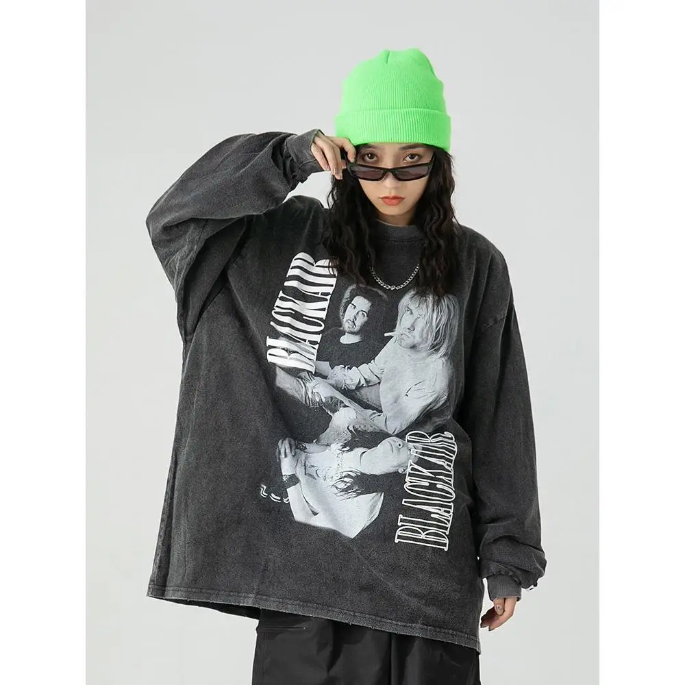 

Harajuku Print Hoodies Women Men Hippie Oversized T shirt Gothic Anime Vintage Long Sleeve Clothes Y2K Sweatshirt Top Streetwear