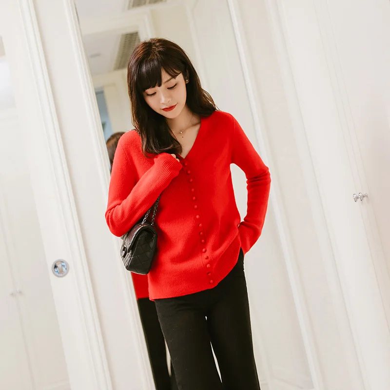 Женский кашемировый свитер ALKMENE тонкий с v-образным вырезом вечерние свободные