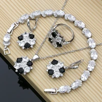 natural black white cz stones 925 sterling silver costume jewelry sets for women earrings fashion jewelry 2019 necklace sets