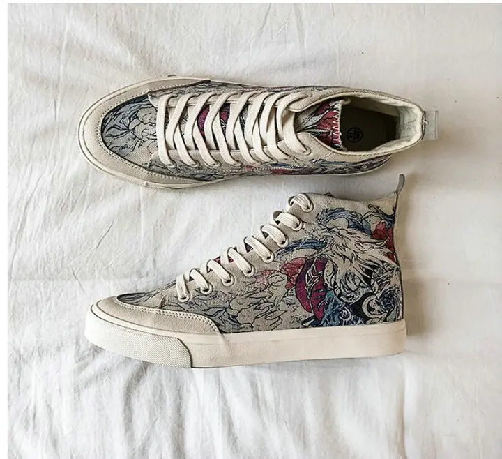 New Spring High Top Men Casual Vulcanize Shoes Boy Fashion Breathable Canvas Sneakers Graffiti Maker Comfortable Shoes A317
