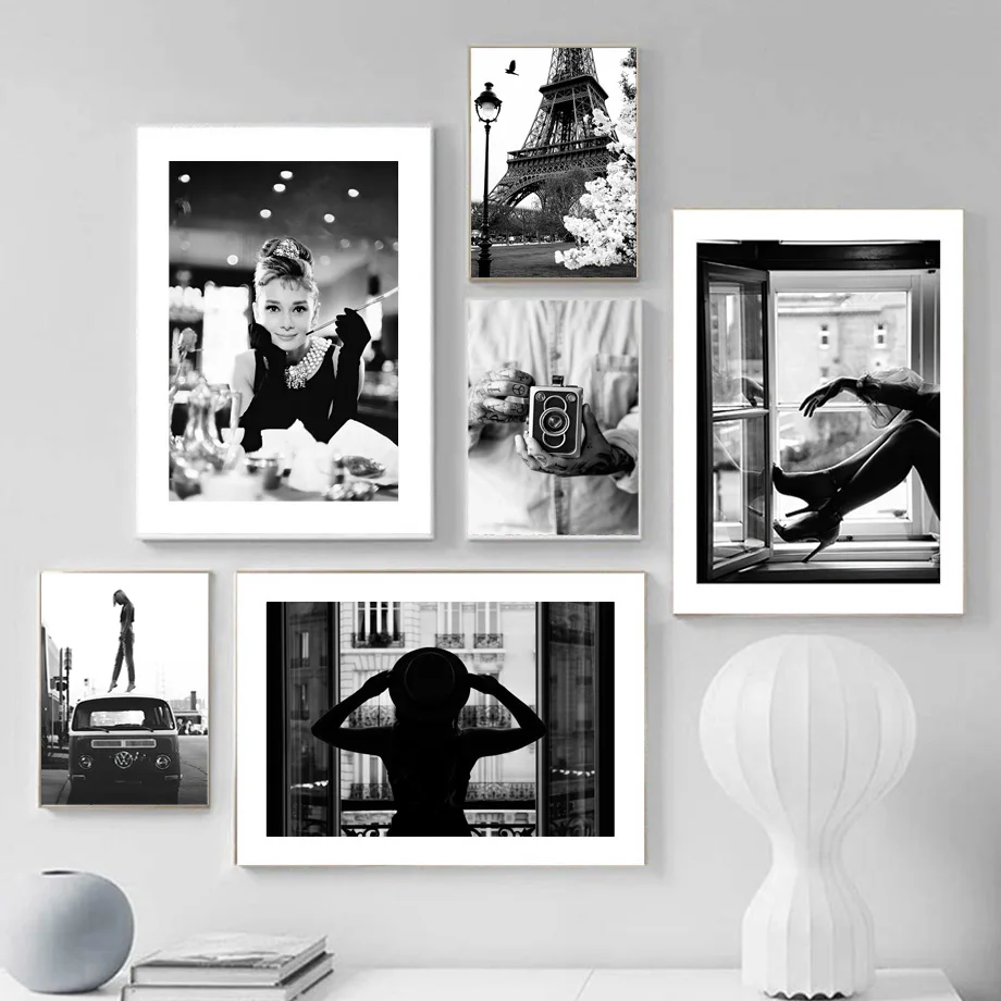 Ретро фильм звезда Мода девушка черная белая стена искусство холст живопись