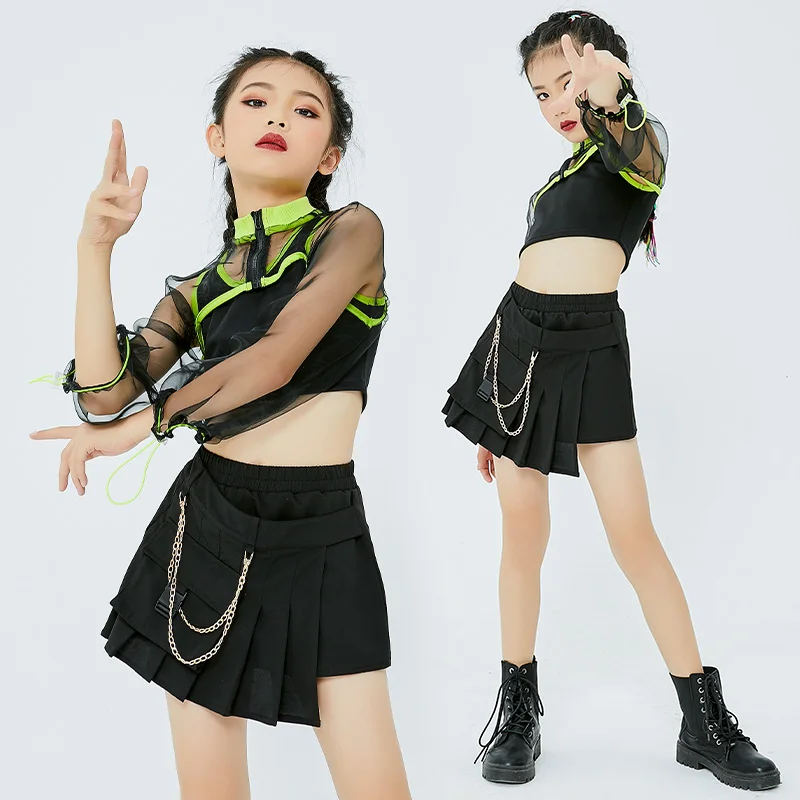 Джазовый танцевальный костюм для детей Сетчатый Костюм Группы поддержки Одежда