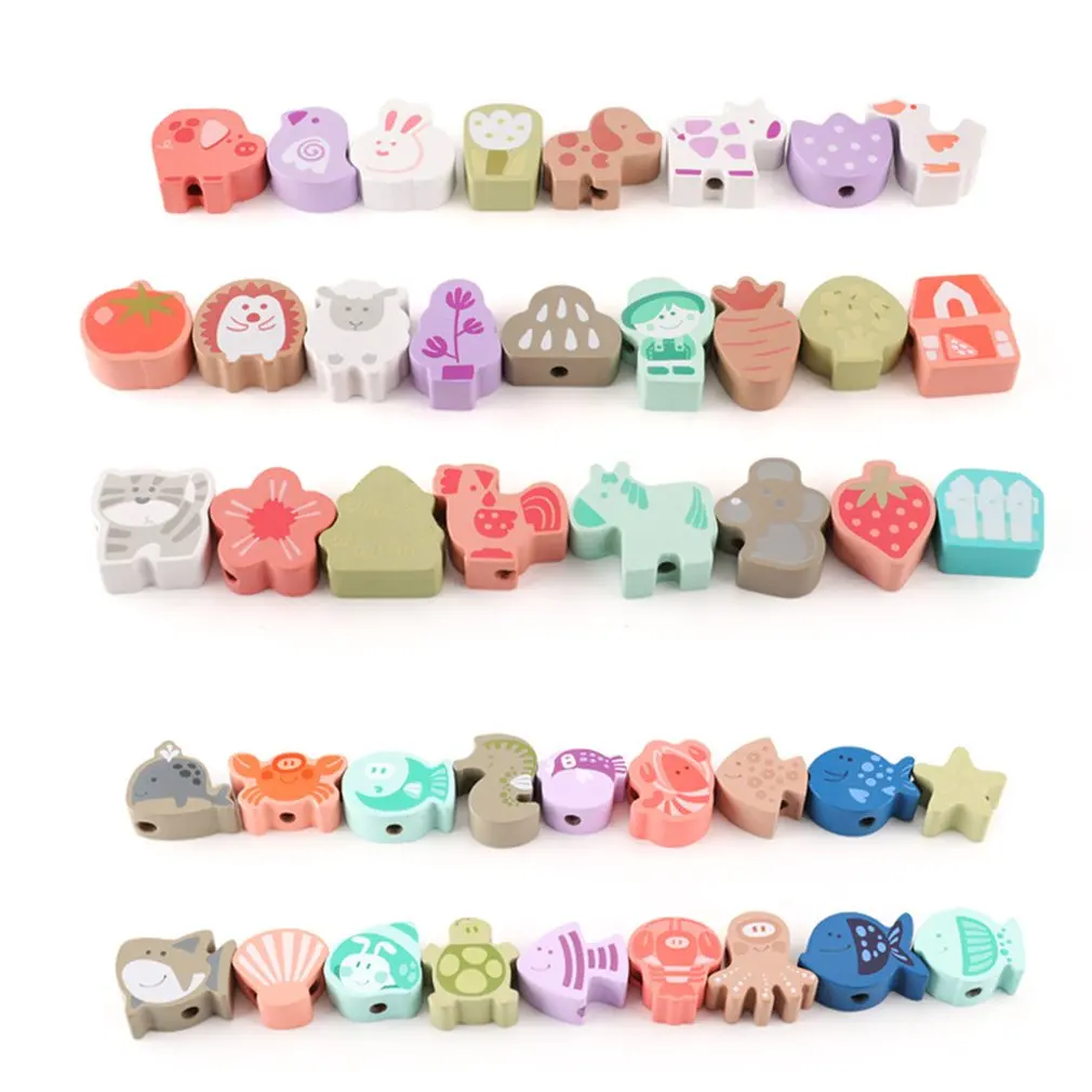 

Cute Wooden Letters Beads Decoration Candy Color Alphabet Flower Fruit Animal Beads For DIY Jewelry Making Supplies