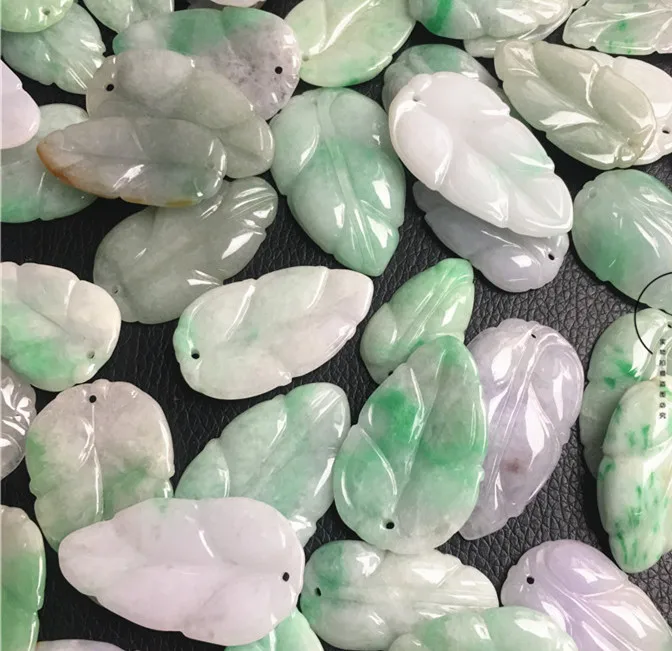 Leaf Grade A Glass jade Type stone ICY Jade Burma Bead hand carved green jadeit Jewelry gift |