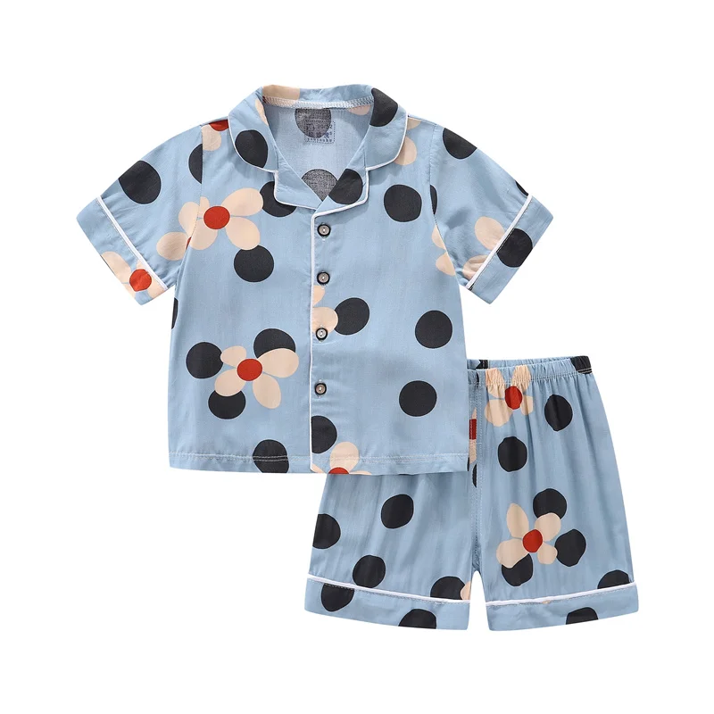 

Летний детский пижамный комплект для девочек, одежда для сна с короткими рукавами для маленьких девочек и мальчиков, пижамный комплект из 100...