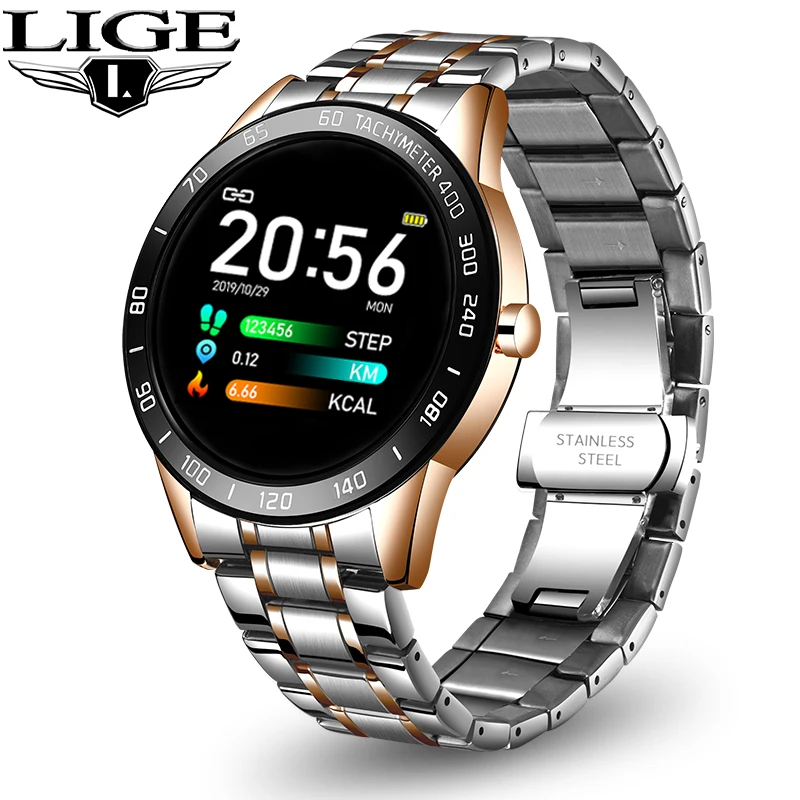 

Смарт-часы LIGE со стальным ремешком, пульсометром и тонометром