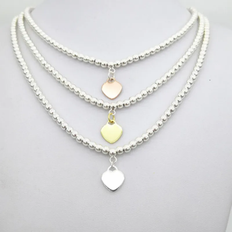 

1:1 sterling silver S925 original classic popular multi-color heart-shaped ladies fashion charm 4mm round bead necklace jewelry