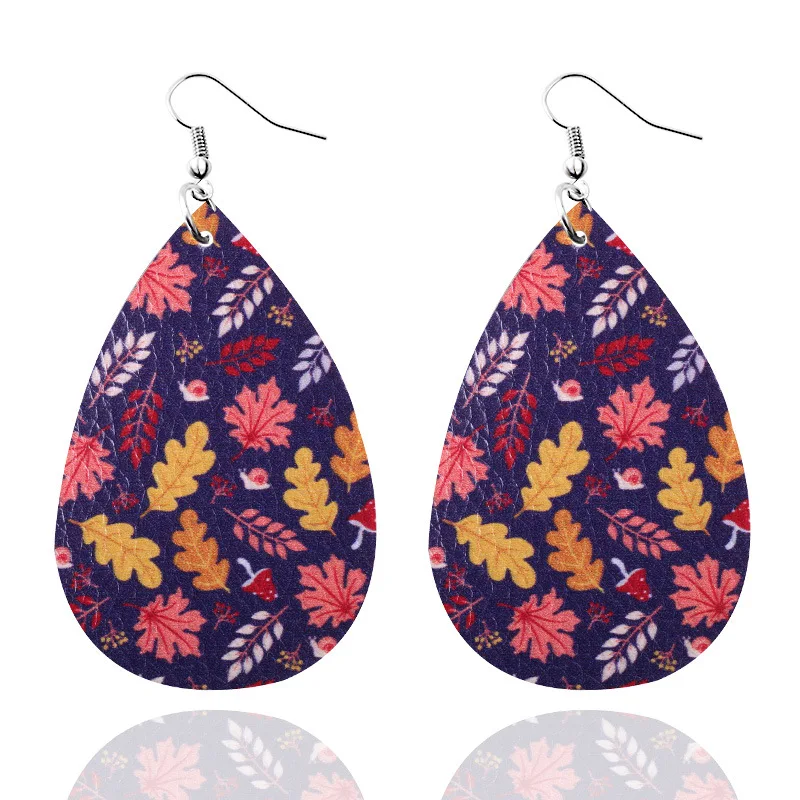 Серьги-капли из искусственной кожи с кленовым принтом на День Благодарения
