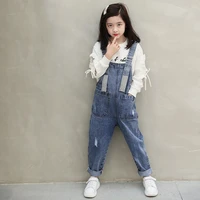 2021 new fashion girls overall kids denim jumpsuit children overalls jeans spring fall jeans pants cowboy pockets outwears 6 16t