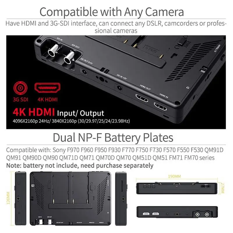 

LUT7S 7 Inch 2200nit Ultra Bright SDI Touch Screen DSLR Camera Field Monitor with 3D Lut Waveform Vectorscope Light Sensor