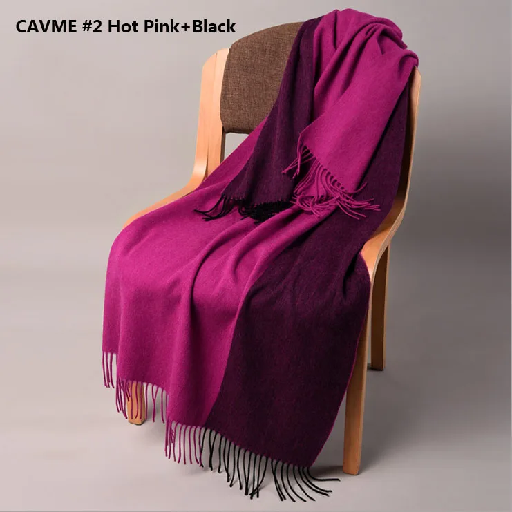 CAVME Pink Black Кавме горячий розовый зимний шерстяной шарф для женщин пэчворк черный цвет дамы сплошной цвет шерстяной длинный шарф 300 г 70*200 см - Цвет: CAVME Pink Black