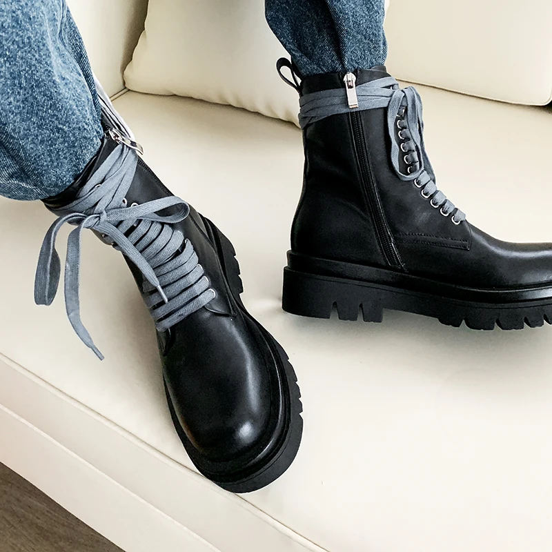 Online Ukuran 34-43 INS Panas Wanita Sepatu Bot Kulit Sapi Atas Sepatu Musim Gugur Dan Musim Dingin Wanita Sepatu Hak Tebal Elastis Sepatu Boot Pendek Boot
