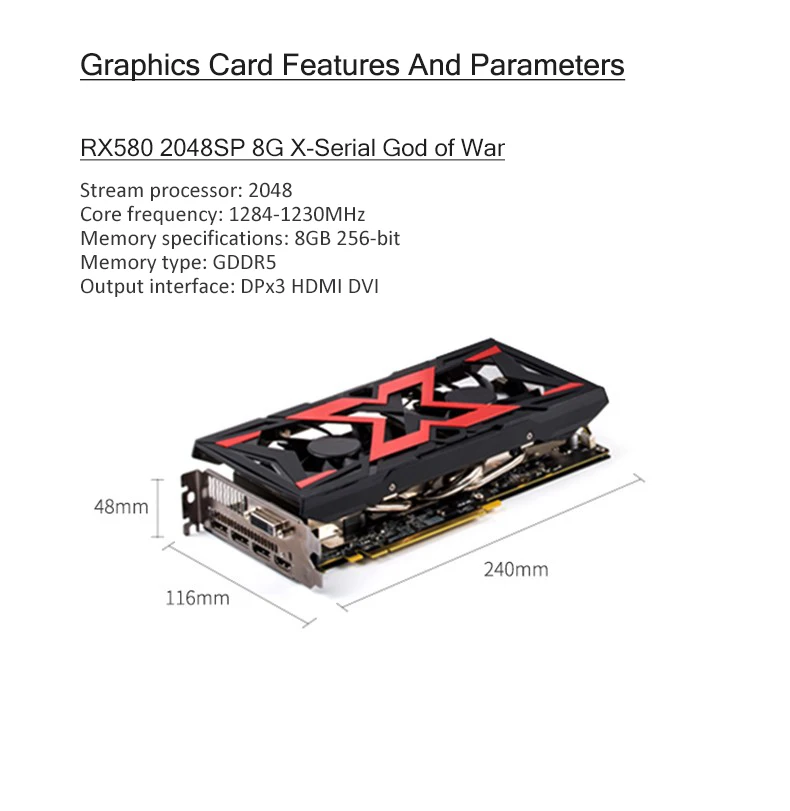 Dataland RX580 видеокарта 8 Гб Radeon RX580 8 г видеокарты для AMD Дисплей порт HDMI DVI-D PCI-E3.0* 16 рабочего стола