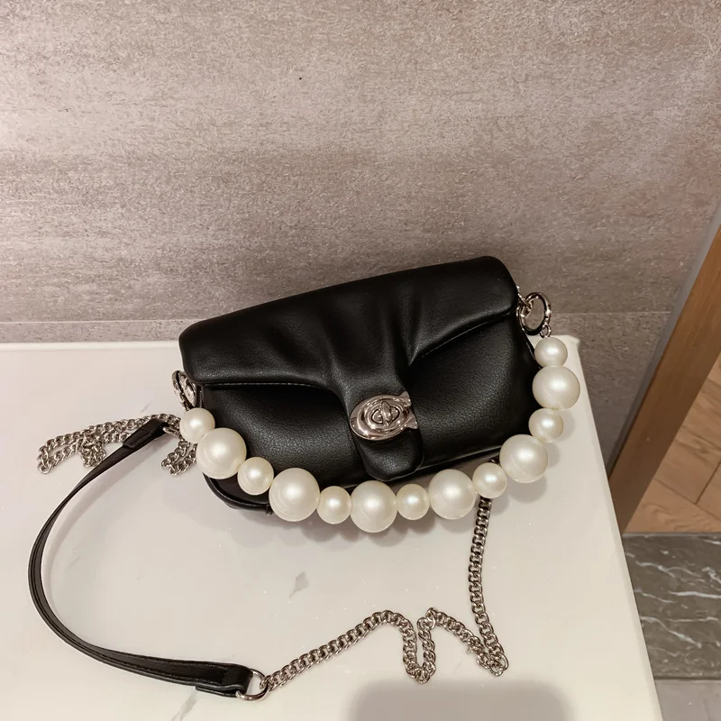 

Genuine Leather Handbags 2021 New Fashion All-match Pearl Chain Bag Simple Shoulder Diagonal Underarm Bag Purses and Handbags Gg