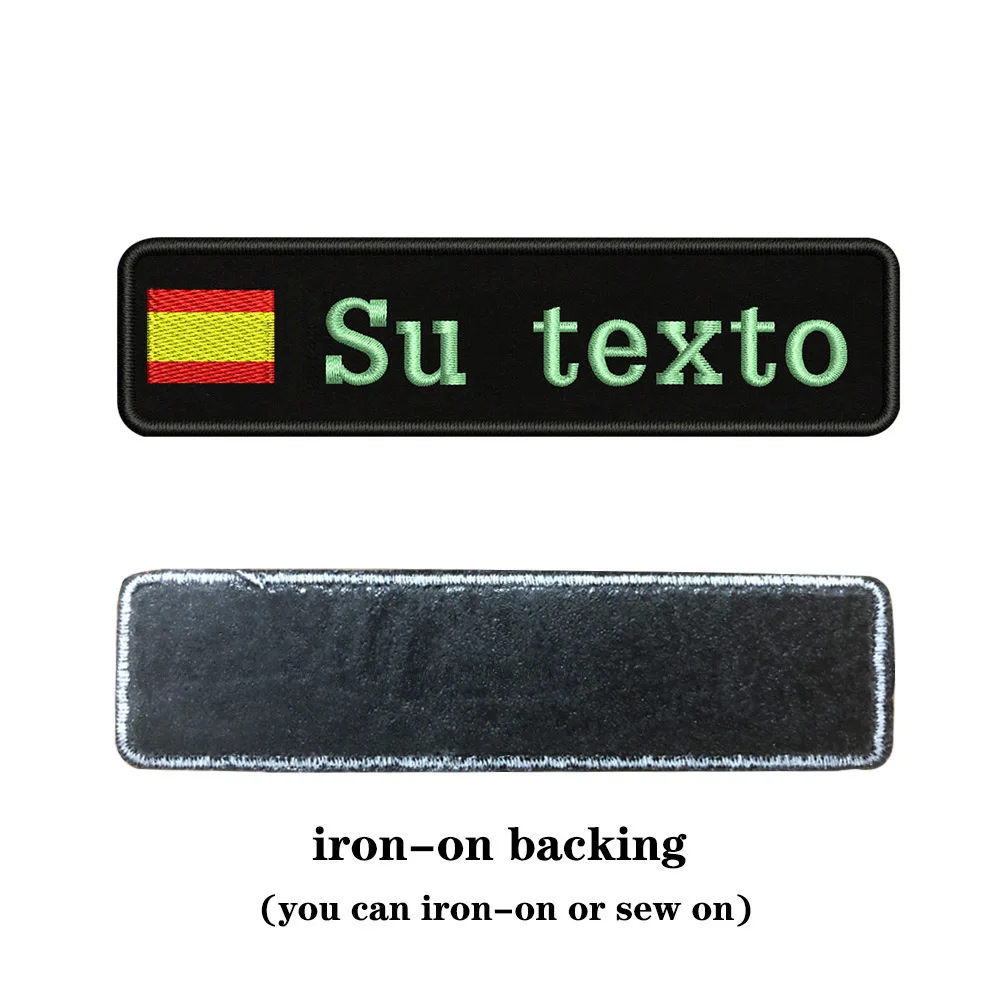 Light blue-iron on На заказ Вышивка Флаг Испании имя или заплатка с текстом 10 см* 2,5 см значок Утюг на или липучке Подложка для одежды брюки рюкзак шляпа - Цвет: Light blue-iron on