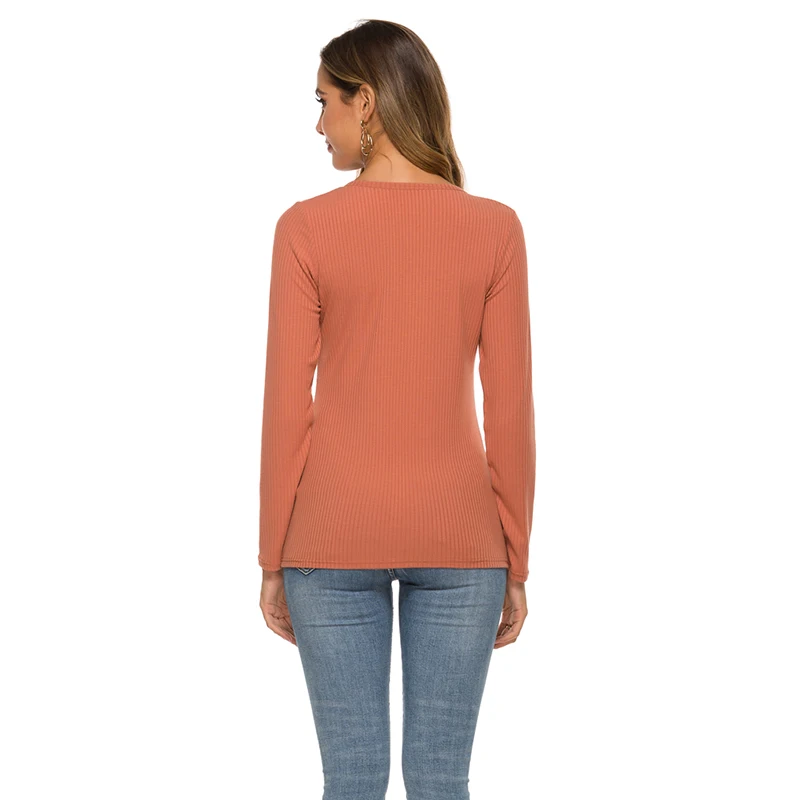 Женская трикотажная футболка с длинным рукавом и V образным вырезом|Футболки| |