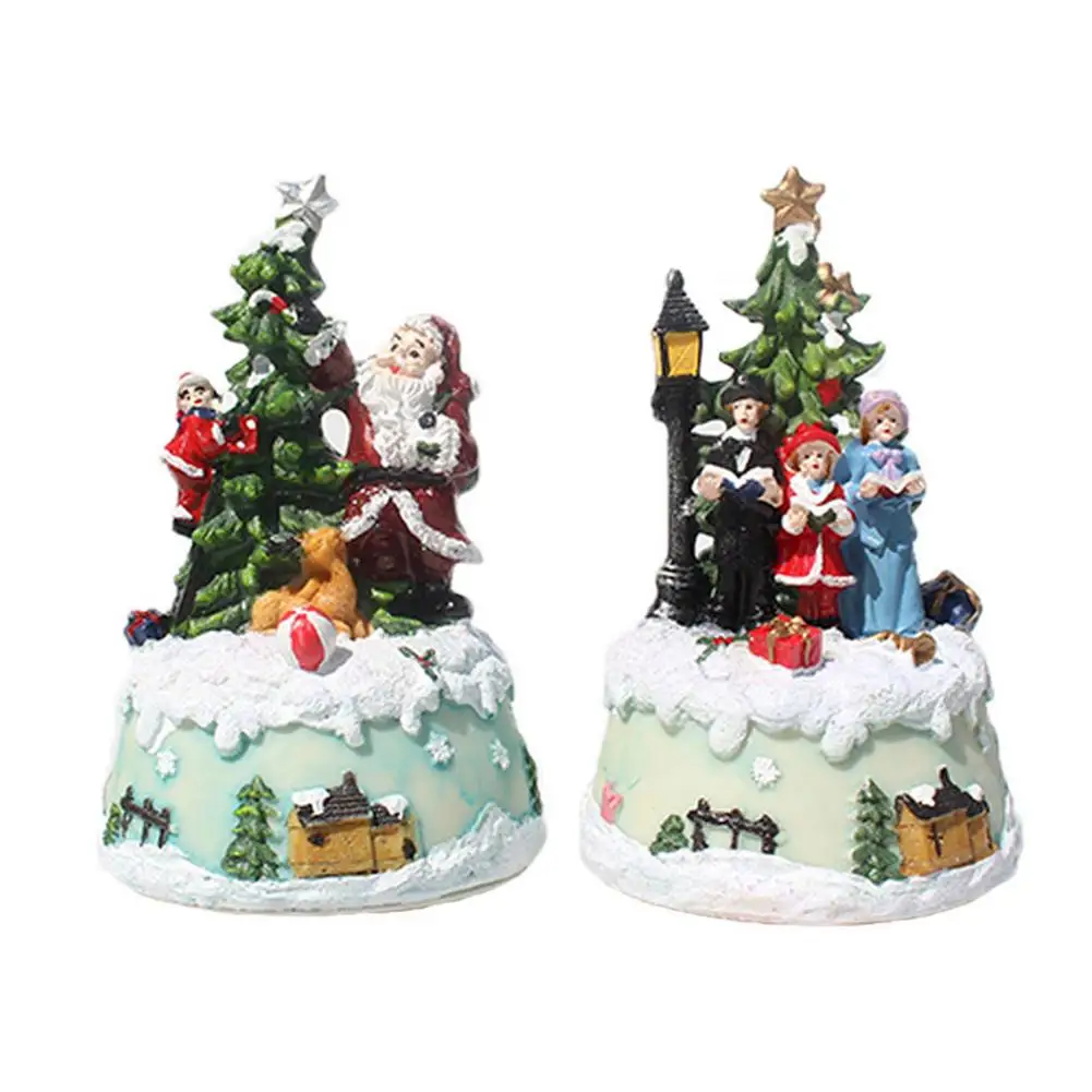 

Christmas Decoration LED Christmas Tree Resin Statue Crafts Home Holiday Figurine Merry Christmas Decorations For Home Xmas Gift