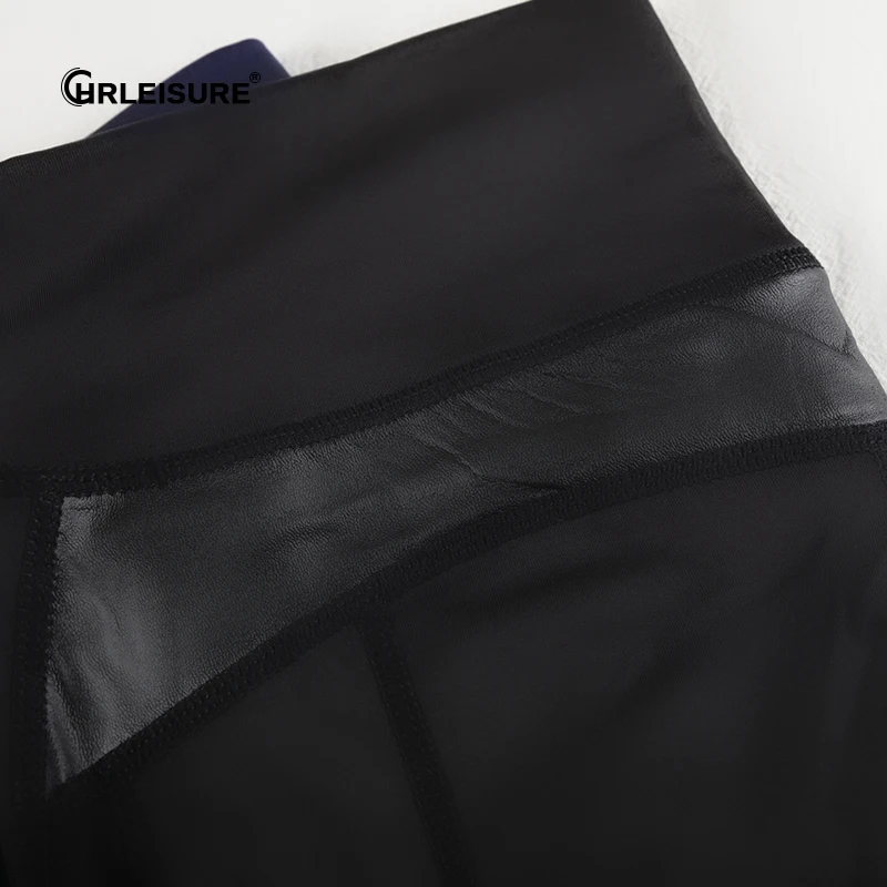 Женские леггинсы для фитнеса CHRLEISURE облегающие дышащие из искусственной кожи с