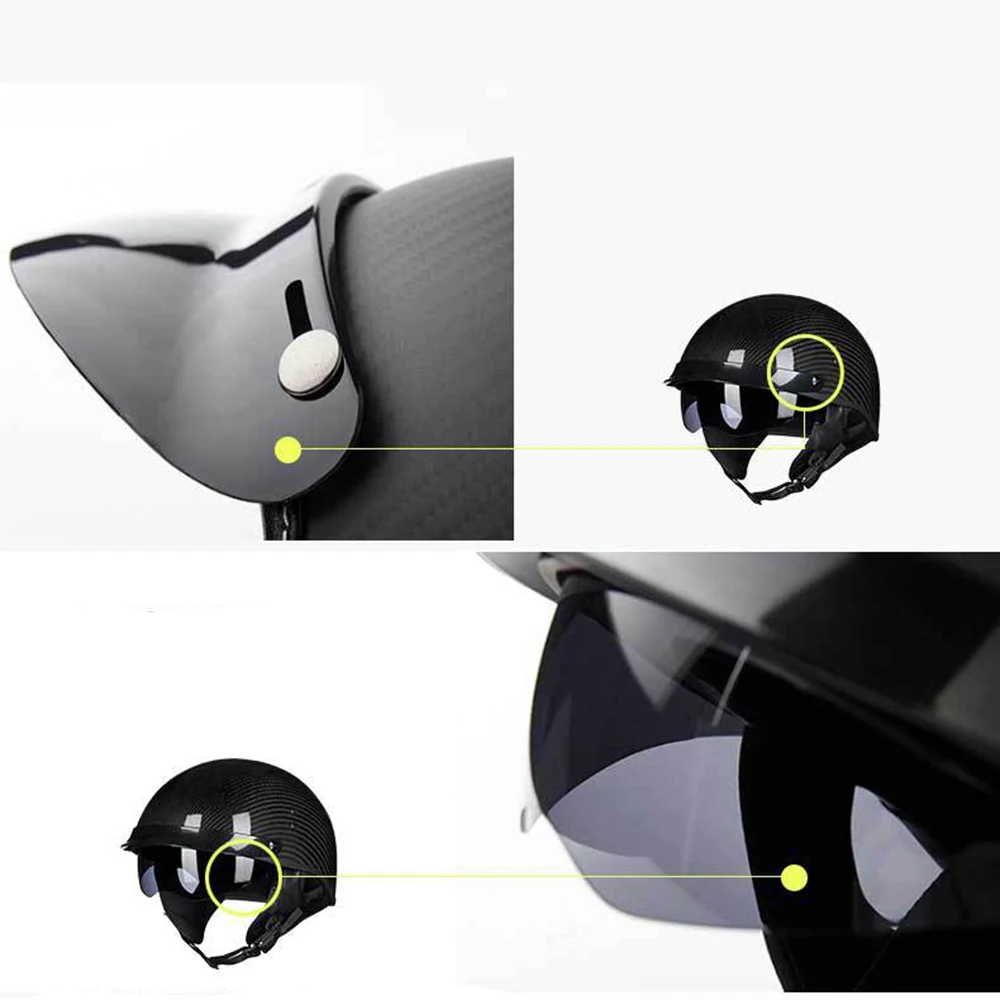 GXT Retro Motorcycle Helmet Carbon Fiber Moto Scooter Vintage Half Face Biker Motorbike Crash for Men Women | Автомобили и