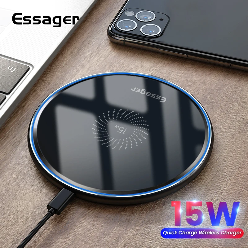 essager 15w qi wireless charger fast wireless phone charging induction pad for iphone 12 11 pro max x xiaomi mi 10 samsung s20 free global shipping