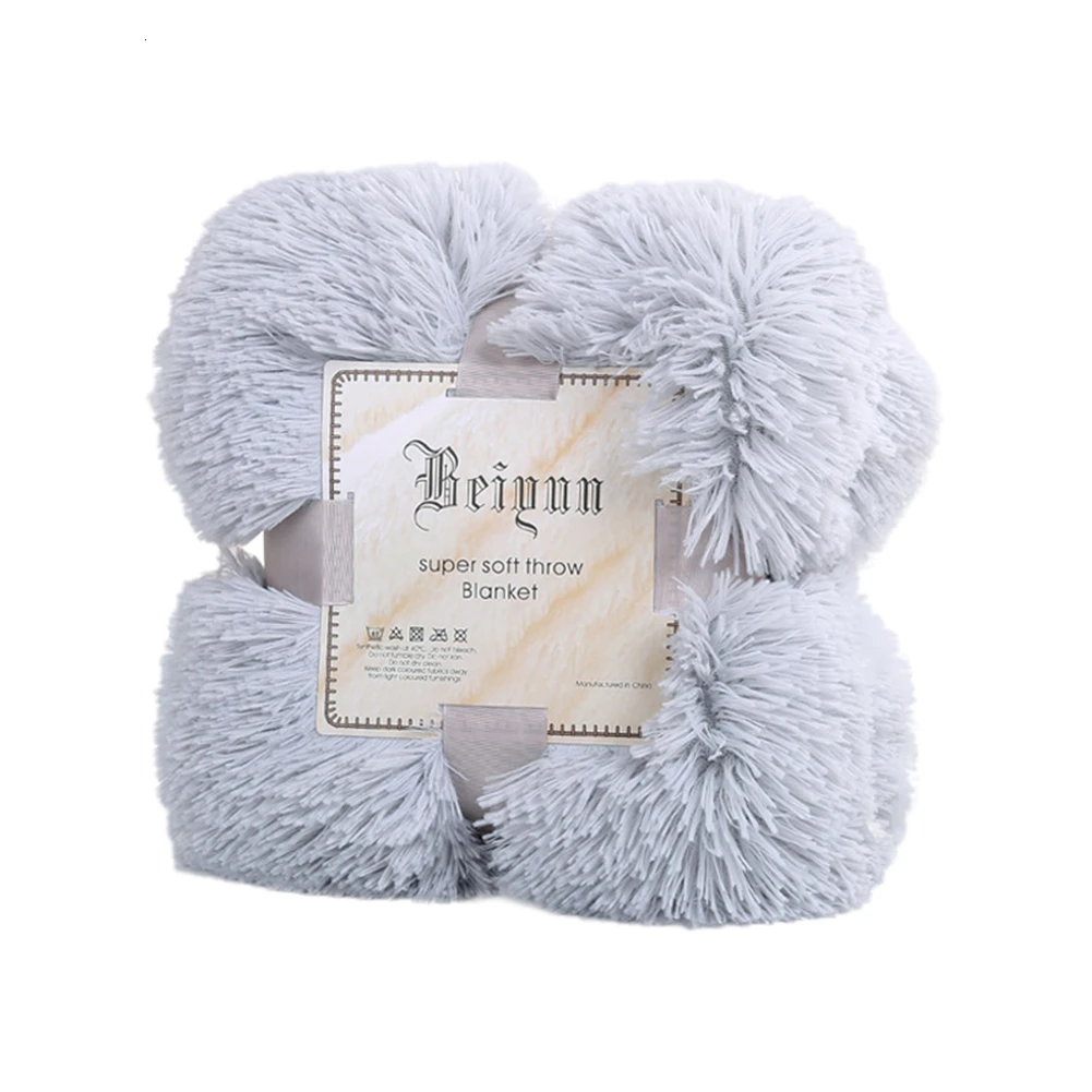 Серый Одеяло супер мягкое двойное плюшевое Ручная стирка фоновое украшение из искусственного меха двойной размер уютное пушистое покрывало для дивана кровати Декор - Цвет: Серый