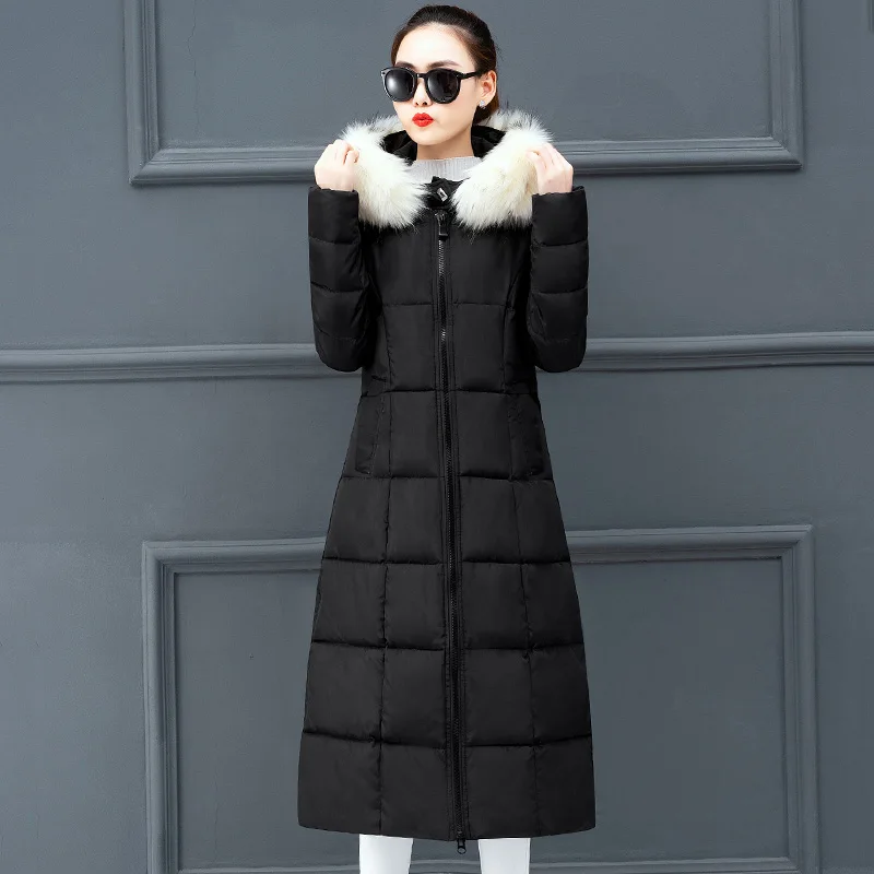 Black With White Fur Высококачественное Женское зимнее пальто Длинная Верхняя одежда с капюшоном для женщин женские зимние куртки теплые утолщенные куртки Feminina Inverno - Цвет: Black With White Fur