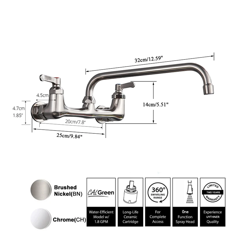 Хромированный латунный кухонный смеситель Uythner для раковины поворотный