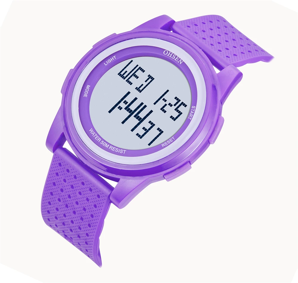 Цифровые мужские и женские спортивные часы водонепроницаемые фиолетовые
