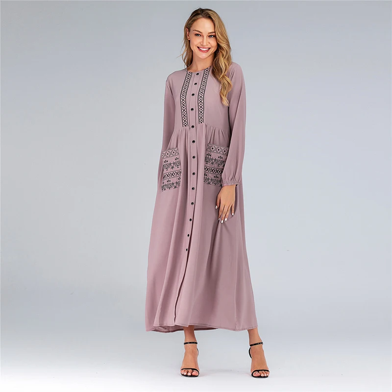 

Long Middle Loose Women's Muslim Dress Hot Sale Four Seasons Universal Splicing Fashion Round Neck Dresses Daily Casual Wear