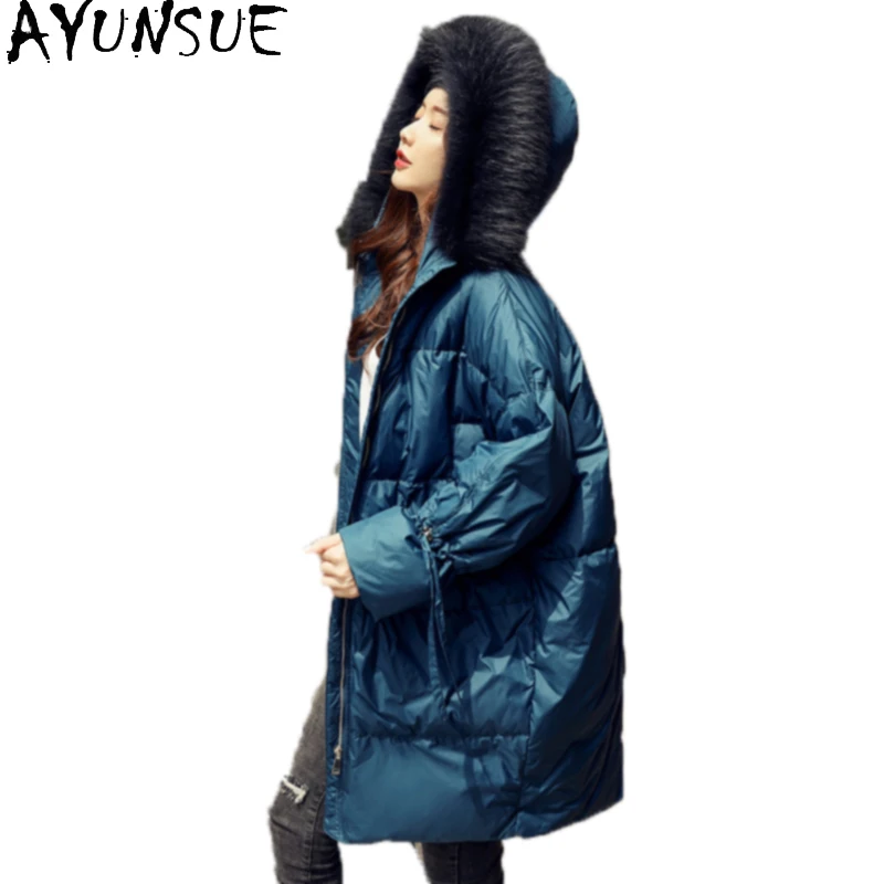 

AYUNSUE Fashion High Qualtiy Women's Winter Down Jackets Raccoon Fur Collar Hooded Parkas Jacket Coat Female Abrigo Mujer Zjt237