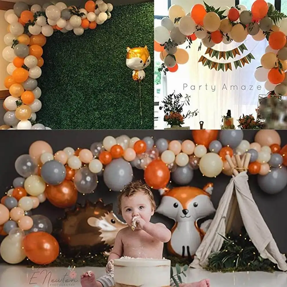 Globos de animales salvajes de la selva del bosque, guirnalda, arco, erizo, ardilla, zorro, mapache, papel de aluminio, decoraciones para fiesta de cumplea&ntilde;os de ni&ntilde;os-5