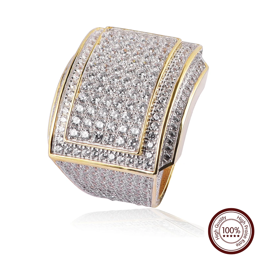 Размер 10 мужской однотонный 925 пробы Серебряный для мужчин Bling BlingIced Out с