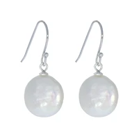 fashion womens drop earrings simple coin shape freshwater cultured pearl earrings with 925 sterling silver hook for women girls