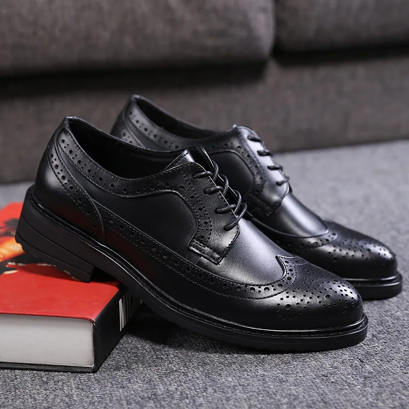 British design mens casual business wedding formal dresses cow leather brogue shoes point toe bullock shoe gentleman zapatos man