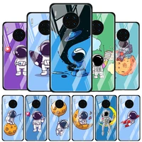 cartoon happy astronaut tempered glass cover for huawei y6 y7 y9 y5p y6p y8s y8p y9a p smart z 2019 2020 2021 phone case