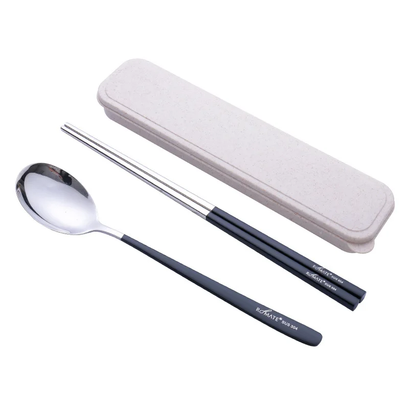 Stainless Steel Dinner Set Chopsticks Fork Spoon Box Portable Travel Camping Cutlery Tableware Dinnerware Case Kit | Дом и сад