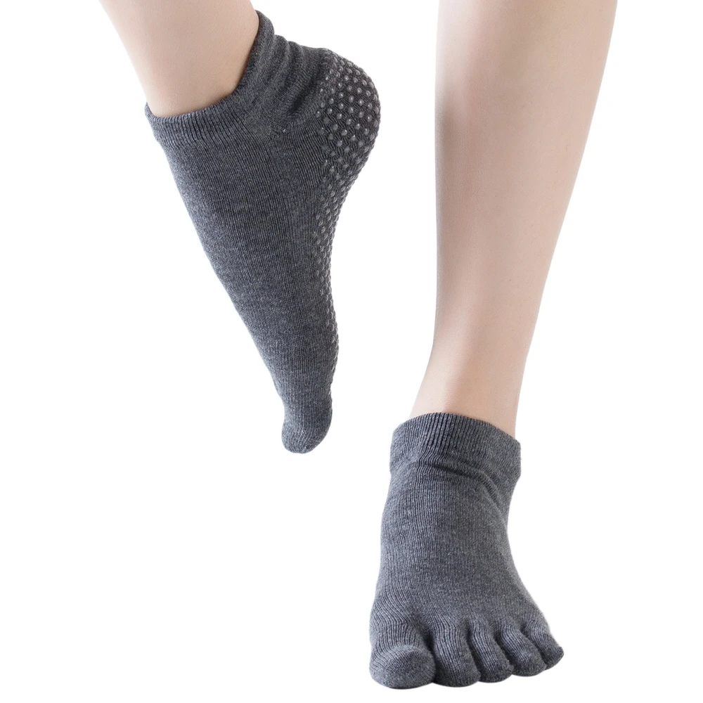 Dark gray Носки для йоги, противоскользящие носки для йоги, женские носки для фитнеса с пальцами, короткие носки с захватами, носки для йоги, пилатеса, балета, гимнастики, танцев - Цвет: Dark gray