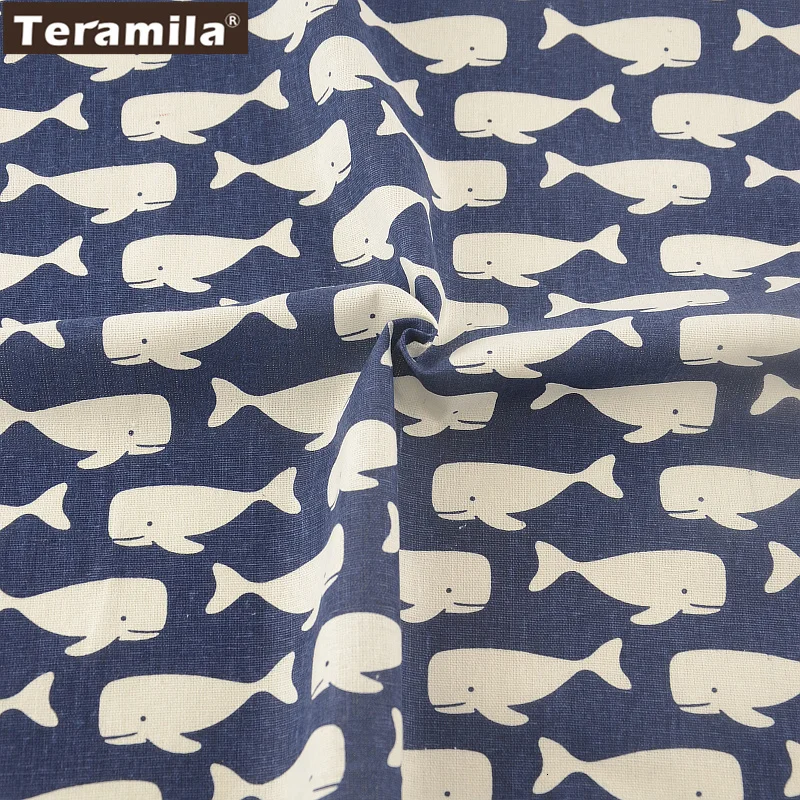 TERAMILA, темно-синяя хлопковая льняная ткань для скатерти, подушка, сумка, занавеска, подушка, Zakka, Кит, дизайн, украшение