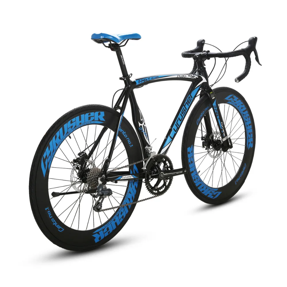Black Blue Cyrusher XC700 гоночный дорожный велосипед 700Cx54cm светильник алюминиевая рама 16 скоростей Pro Sports Mans дорожный велосипед двойной механический дисковый тормоз - Цвет: Black Blue