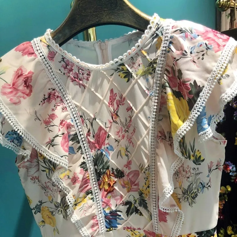 Роскошное элегантное платье трапеция с оборками и цветочным принтом женские