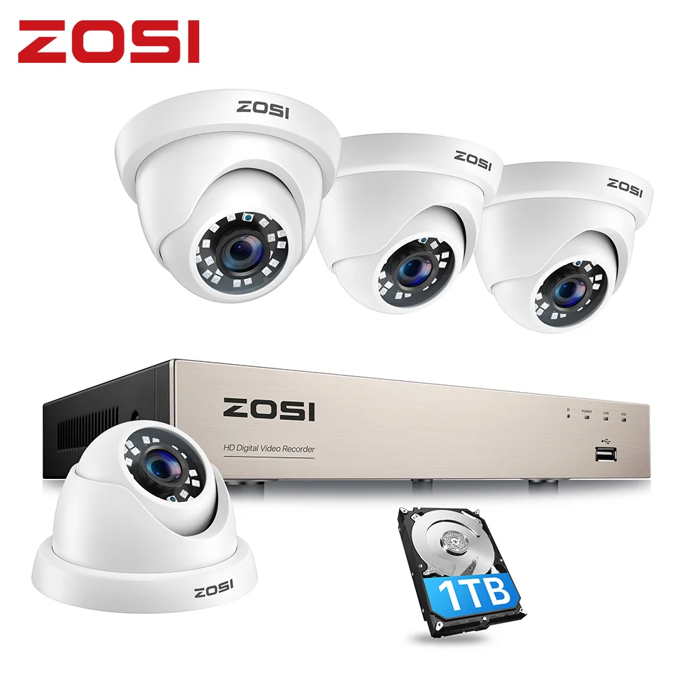 Система охранных камер ZOSI H.265 + 5MP Lite 8 канальный HD TVI DVR рекордер 4 шт. 1080P комплект
