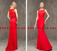 new hot red lace long mermaid formal evening gown 2015 vestidos floor length bow party prom evening dress free shipping