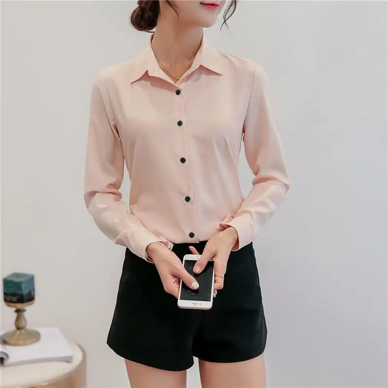 Новая Офисная Женская Осенняя однотонная женская блузка с длинным рукавом на