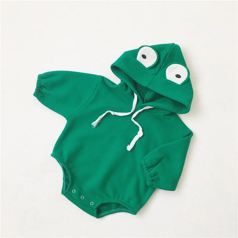 DAILOU New Cartoon Cute Frog Shape Baby Clothes Boy Triangular Fart Hooded Romper Kid 2020 |