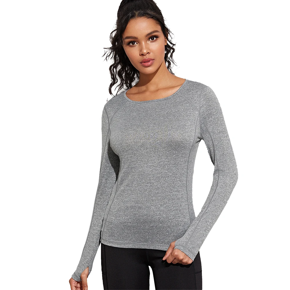 

Seamless Yoga Women's Fitness SportswearLong Sleeve Casual Running Workout ShirtRound Neck Slim Fit Basic Fitting T-shirt