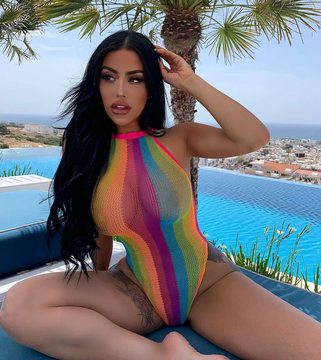 2019 женский новый пляжный сексуальный Радужный сетчатый комбинезон без рукавов