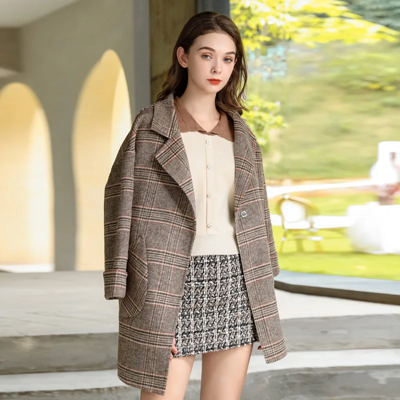 2020 GSP cashmere plaid coat coats woman jacket woman coat