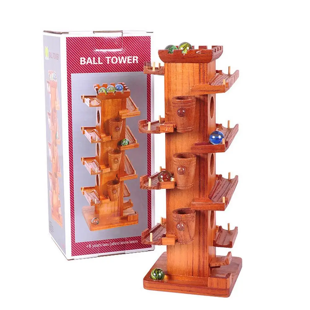 

Funny Marble Ball Run Wooden Tower Construction Track Game Educational Kids Toy