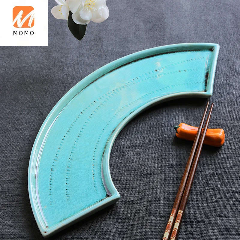 

Creative Tableware Vintage Hand-Pulled Embryo Ceramic Dish Chinese Bridge Plate Pastry Plate Japanese Sushi Plate